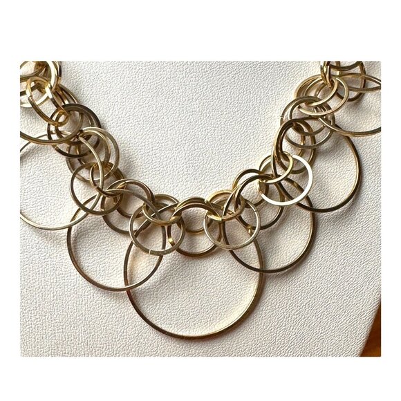 Golden Circles Link 16” Necklace Lots of Circles Has 2” Extender Mint Fun Boho - Picture 2 of 9